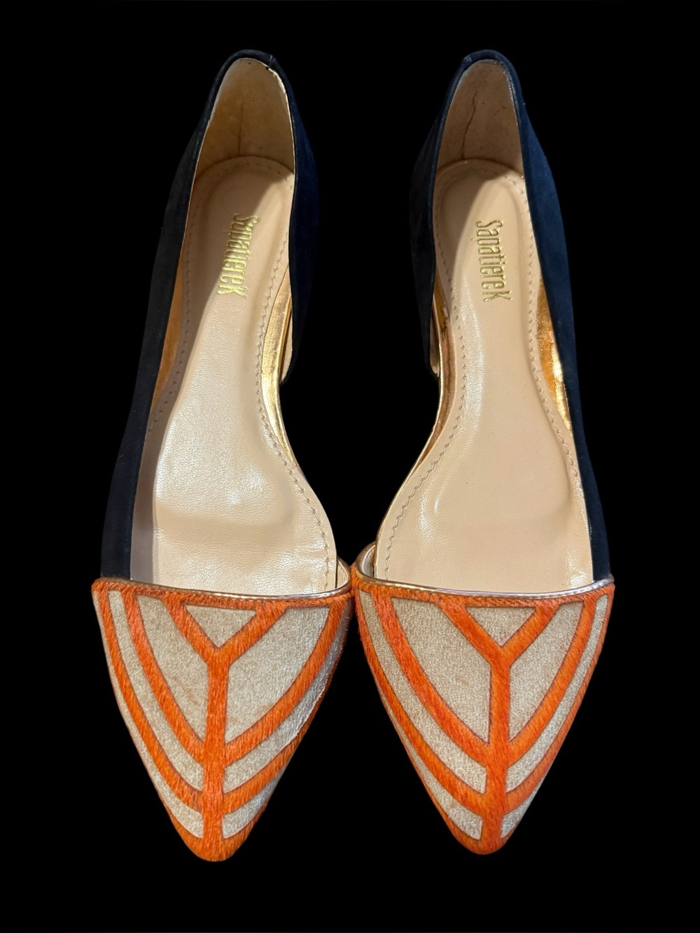 Sapatierek d’Orsay flats pointed Toe art deco Statement flats Colorblock sz7